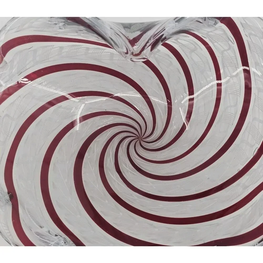 MCM Murano art glass bowl HEAVY Latticino Zanfirico Swirl centerpiece Pink White